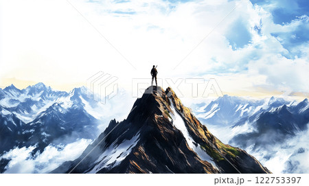 山頂に立つ登山者のイラスト 122753397