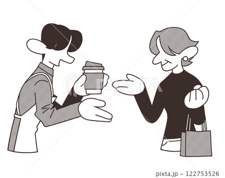 お客にコーヒーを渡すカフェ店員 お客にコーヒーを渡すカフェ店員 122753526