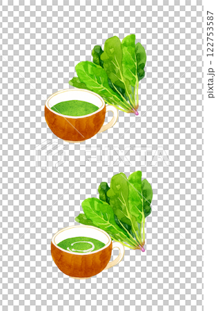 菠菜濃湯和菠菜套裝烹飪和食物的手繪水彩插畫素材 菠菜濃湯和菠菜套裝烹飪和食物的手繪水彩插畫素材 122753587