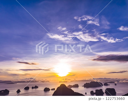 Beautiful sunset or sunrise clouds sky,Nature Light Sunset over sea, Colorful scenery Sky with Amazing dark clouds and waves in sunset sky nature cloud background 122753660