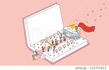 春に新学期・入学式・卒業式を迎える中学生・高校生のイメージイラスト 春に新学期・入学式・卒業式を迎える中学生・高校生のイメージイラスト 122753813