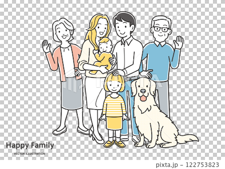 Illustration of a smiling two-generation family Illustration of a smiling two-generation family 122753823