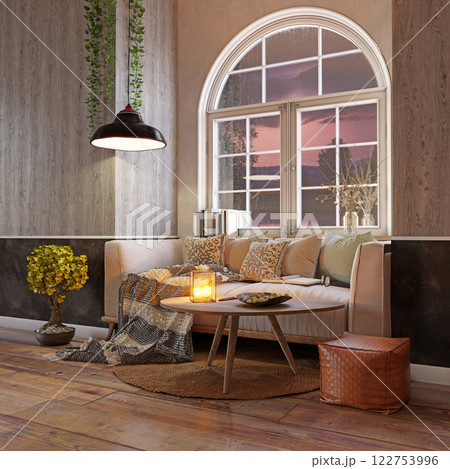 Cozy corner with rustic charm, 122753996
