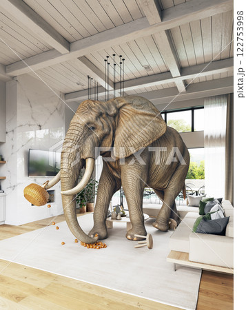 Elephant in a modern living room 122753998