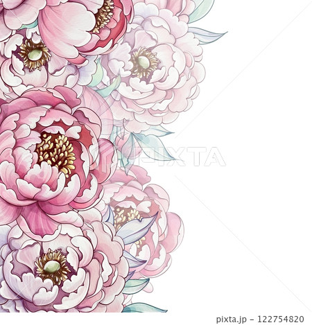 Delicate peonies painted in soft watercolors blend beautifully, showcasing shades of pink and cream, creating a serene floral masterpiece template, background Delicate peonies painted in soft watercolors blend beautifully, showcasing shades of pink and cream, creating a serene floral masterpiece template, background 122754820