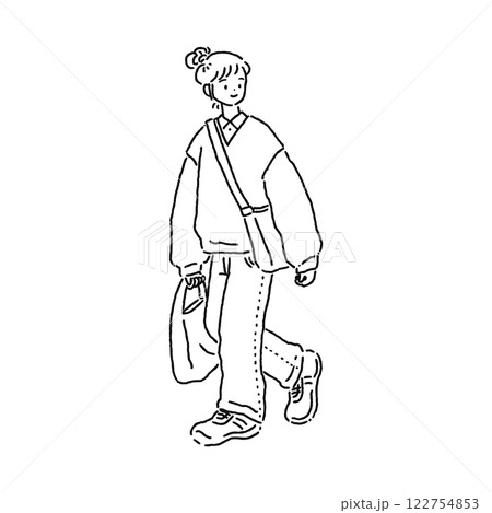 シンプルでおしゃれな女性　線画 122754853