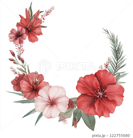 Red round watercolor frame on white background. Tender floral arrangement for wedding design 122755080