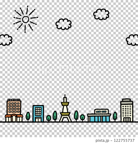 街　手書き　シンプル　イラスト　背景　正方形　バナー 122755737