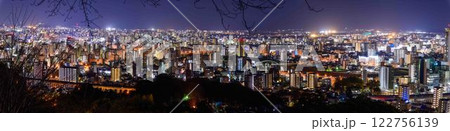 (熊本市全景)夜空と都市景観の夜景に映えるスポットから観える絶景パノラマ風景(花岡山展望台)　 122756139