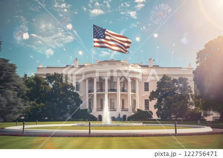 White House, with fireworks in the background 122756471