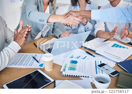 Business people giving handshake for success and support in finance meeting with report, teamwork collaboration and giving welcome to startup accounting company. Thank you in seminar and agreement Business people giving handshake for success and support in finance meeting with report, teamwork collaboration and giving welcome to startup accounting company. Thank you in seminar and agreement 122756517