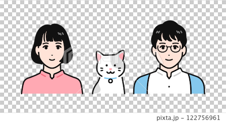 一對年輕夫婦和一隻貓的簡單向量插圖集 122756961
