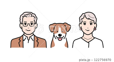 犬を飼っているシニア夫婦のシンプルなベクターイラスト 122756970