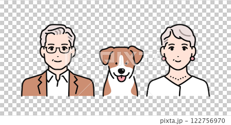 犬を飼っているシニア夫婦のシンプルなベクターイラスト 122756970