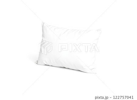 Blank white pillow mockup, isolated, side view, 3d rendering. Empty cushion for sleep mock up. Clear comfort pad in pillowcase. Bedding pilow for nap or relax template. 122757041