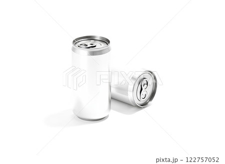 Blank white aluminum 330 ml soda can mockup, side and front view. Blank white aluminum 330 ml soda can mockup, side and front view. 122757052