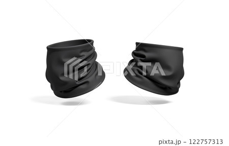 Blank black neck gaiter mock up, front view, no gravity. Blank black neck gaiter mock up, front view, no gravity. 122757313