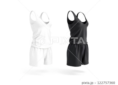 Blank black and white women romper mockup, side view. 122757360