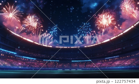 futuristic e-sport stadium background, blue led lights 122757434