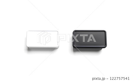 Blank black and white aluminum foil container mockup, top view. 122757541