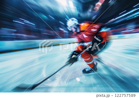 ice hockey player skating on stadium 122757589