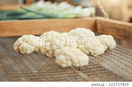 Agriculture cauliflower vegetables for nutrition, sustainability and health from eco friendly farm or farming market close up. Countryside sustainable organic vegetable for healthy vegan food diet Agriculture cauliflower vegetables for nutrition, sustainability and health from eco friendly farm or farming market close up. Countryside sustainable organic vegetable for healthy vegan food diet 122757924