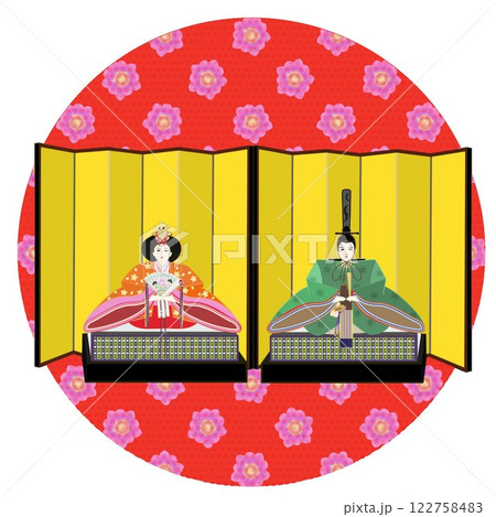 円形背景付き内裏雛のイラスト 円形背景付き内裏雛のイラスト 122758483
