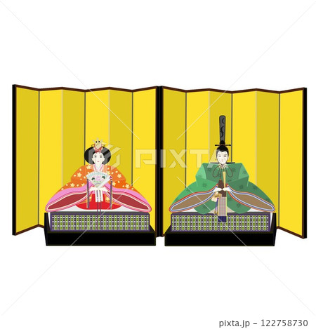 金屏風と内裏雛のイラスト 122758730