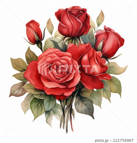 bouquet of red roses isolated on white background . 122758907