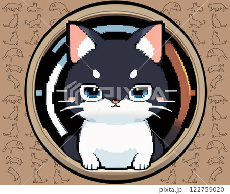 ドット絵風かわいいネコ（白黒） 122759020
