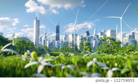 A Sustainable Urban Landscape with Wind Turbines and Greenery to boost ecological balance and livability 122759055