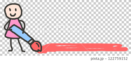 A line illustration of a cute character drawing horizontal lines to make them stand out 122759152