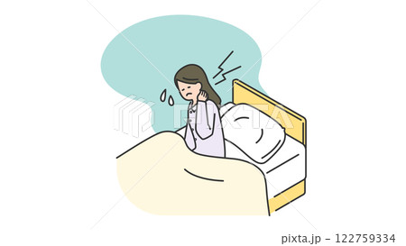 睡眠：寝ているときに首を寝違えた女性 122759334