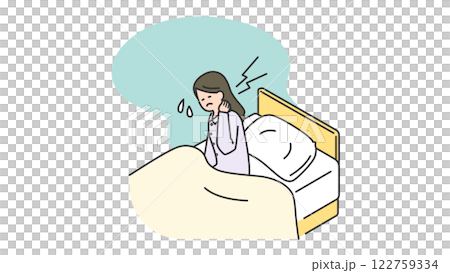 睡眠：寝ているときに首を寝違えた女性 122759334
