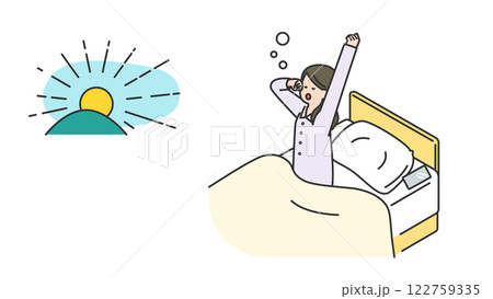 睡眠：朝、寝不足で目覚める女性 122759335