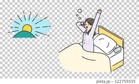 睡眠：朝、寝不足で目覚める女性 122759335