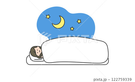 睡眠：布団で横になって眠る女性 122759339