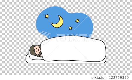 睡眠：布団で横になって眠る女性 122759339