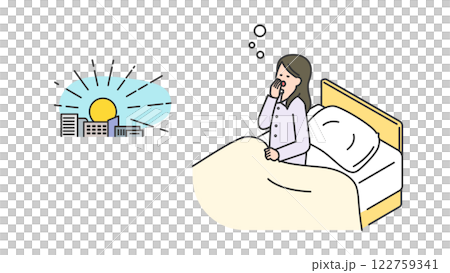 睡眠：朝、寝不足で目覚める女性 122759341