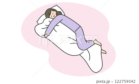 睡眠：布団に抱きついて眠る女性 122759342