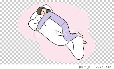 睡眠：布団に抱きついて眠る女性 122759342