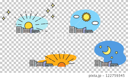 早上、下午、傍晚和夜晚的風景 早上、下午、傍晚和夜晚的風景 122759345