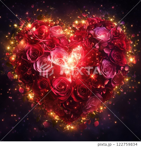 A_glowing_heart_made_of_red_and_pink_roses 122759834