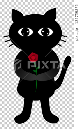 黑貓拿著一朵紅玫瑰剪貼畫透明背景PNG 122759876