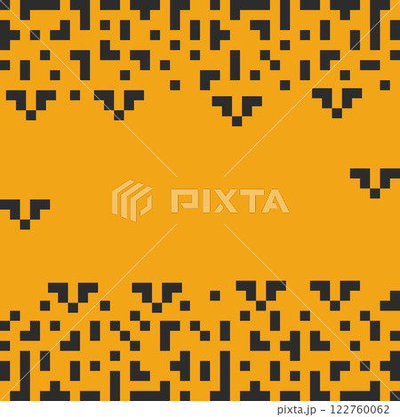 Pixel Art Tetris shapes and abstract bats. Halloween Top and Bottom Frame border in orange and dark Pixel Art Tetris shapes and abstract bats. Halloween Top and Bottom Frame border in orange and dark 122760062