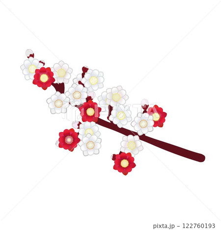 紅白の八重花桃の枝のイラスト 紅白の八重花桃の枝のイラスト 122760193