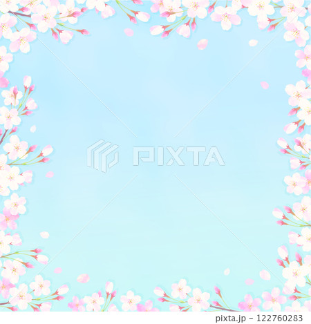 満開の桜と青空の背景イラスト 満開の桜と青空の背景イラスト 122760283