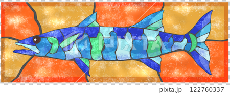 A lovely tile cutout illustration of a saltwater fish, barracuda, with background A lovely tile cutout illustration of a saltwater fish, barracuda, with background 122760337