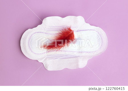 Menstruation calendar concept with sanitary pads and feather Menstruation calendar concept with sanitary pads and feather 122760415
