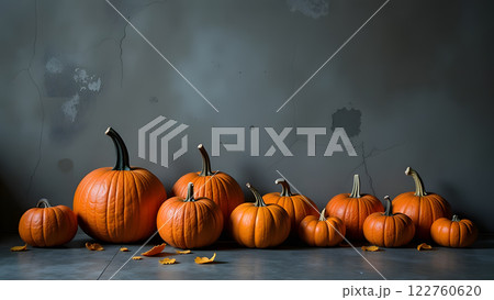 many pumpkins against the wall, generative ai 122760620